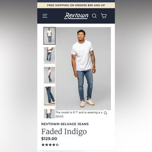 Revtown light blue jeans. Selvedge denim. Size 38x32